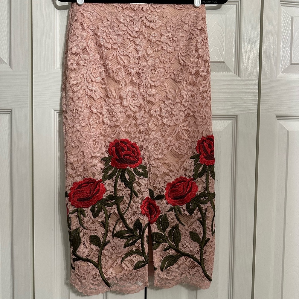 River Island Pencil Midi Skirt with Embellished Floral Design